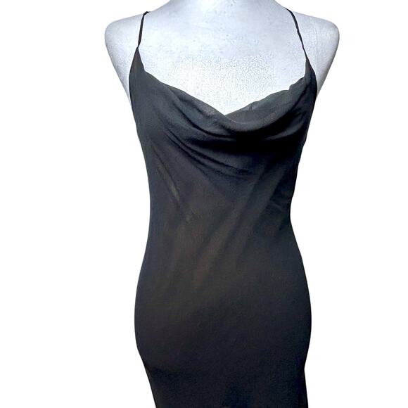 Y2K Silk Slip Dress Dark Fairy Whimsygoth 7 8 Cowl Neck Jellyfish Ruffles Bias - Picture 4 of 14